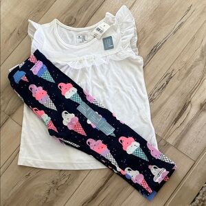 GAP White Ruffle Top and Ice Cream Print Leggings Set
